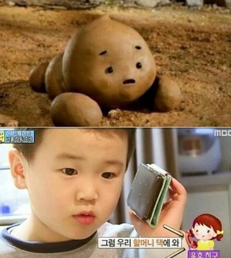 윤후의 닮은꼴 감자 캐릭터에 네티즌의 관심이 집중됐다. / MBC 아빠어디가, 온라인 커뮤니티 캡처