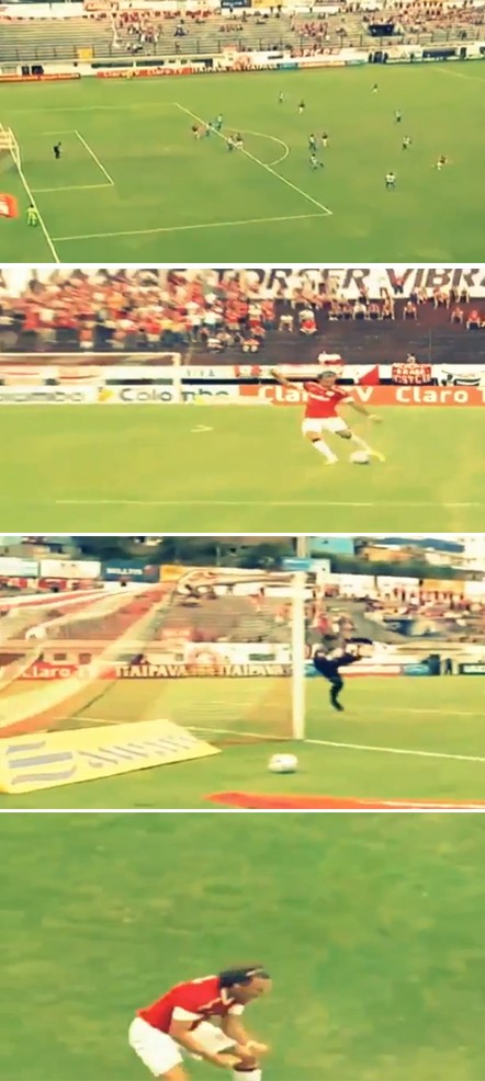 4일 에스타디오 프란시스코 스테딜레에서 열린 2013 캄페오나투 가우초 에스포르티보와 준결승 홈경기에서 전반 28분 그림 같은 선제골을 넣은 뒤 포효하고 있는 인테르나시오날의 디에고 포를란. / 유튜브 영상 캡처