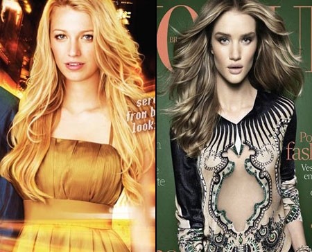 블레이크 라이블리(왼쪽)가 로지 헌팅턴 휘틀리(오른쪽)의 패션 감각을 칭찬했다./미국cwtv 드라마 가십걸포스터, 보그 브라질 제공