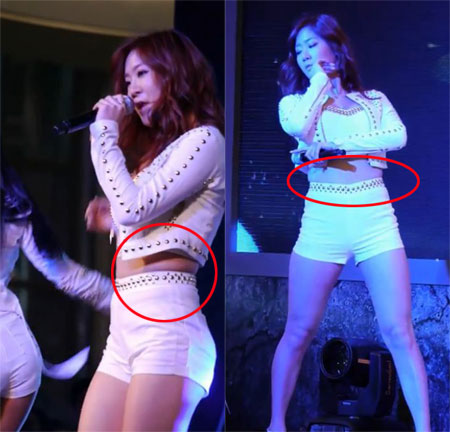 씨스타 소유의 뱃살이 카메라에 잡혀 화제를 모으고 있다. / 온라인 커뮤니티 캡처