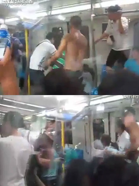 중국 지하철 난투극 영상이 화제를 모았다. / 유튜브 영상 캡처