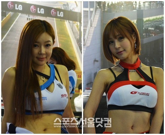 30일 2013 서울모터쇼에서 레이싱 모델들이 차량 옆에서 섹시한 포즈를 취하고 있다./고양=황준성 기자