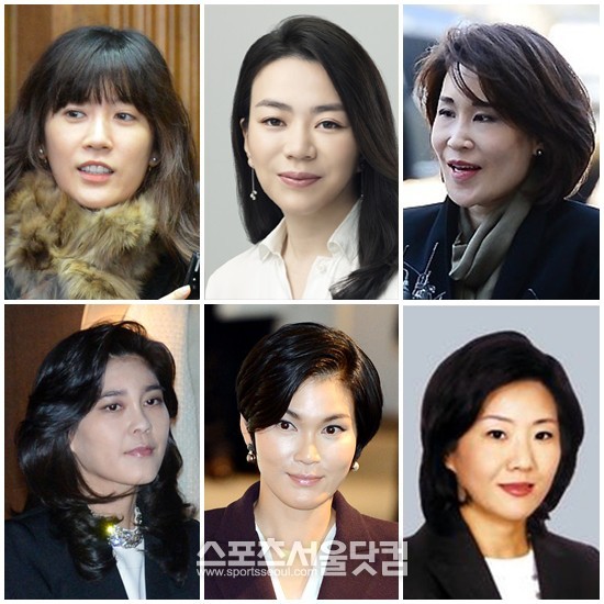 국내 주요 재벌기업 딸들이 회사 지분 확보와 함께 경영에 적극 참여하고 있다. 임세령 대상 상무, 조현아 대한항공 부사장, 정유경 신세계 부사장, 정성이 이노션 고문, 이서현 제일기획·제일모직 부사장, 이부진 호텔신라 사장(왼쪽 위부터 시계방향)