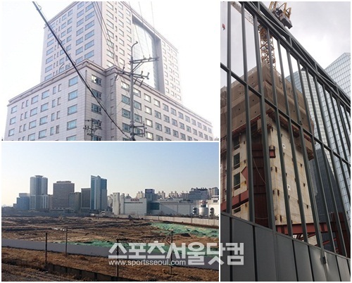 광화문 한진베르시움, 여의도 파크원, 용산개발 단지 (시계방향)는 건설이 중단돼 도심 속 흉물로 자리 잡았다.