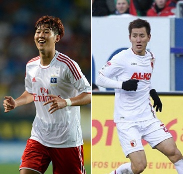 손흥민(왼쪽)과 지동원이 분데스리가 29라운드 베스트 11에 나란히 이름을 올렸다. / 스포츠서울 DB, 아우크스부르크 페이스북