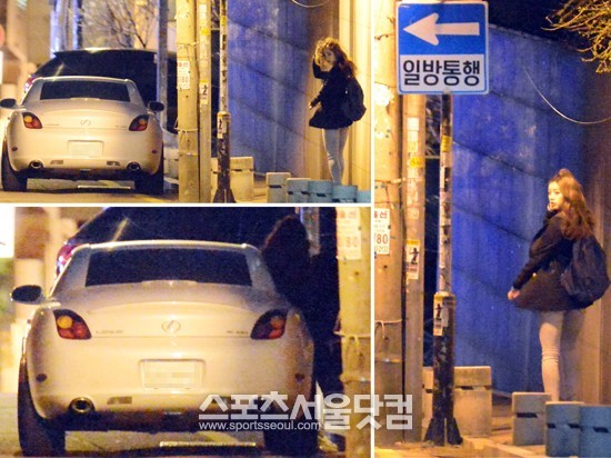 혜리가 걸스데이의 숙소 근처에서 기다리고 있던 토니안의 차량에 오르고 있다.