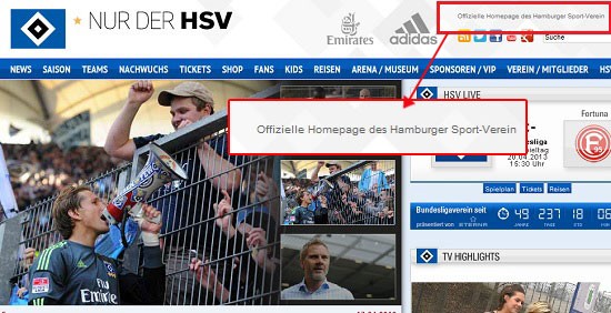 오랜 역사와 글로벌한 시장을 자랑하는 축구. 세계 각 클럽 이름에도 다양한 사연이 존재한다. 함부르크 SV의 풀네임을 표기한 홈페이지 우측 상단. / 함부르크 SV 캡처