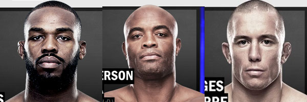 종합격투기 UFC 159 대회를 주름 잡고 있는 존 존스(왼쪽)-앤더슨 실바(가운데)-조르주 생 피에르의 모습. / UFC.com
