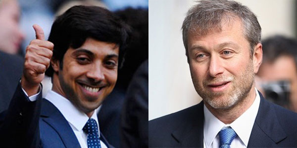 축구단을 운영하는 세계 최고 부자 구단주 순위에서 각각 2위와 5위에 오른 맨체스터 시티 구단주 셰이크 만수르 빈 자예드 알 나얀(왼쪽)과 첼시 구단주 로만 아브라모비치. / 아일랜드 언론