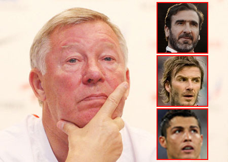 퍼거슨 감독(큰 사진)의 애제자인 칸토나(작은 사진 위), 베컴(중간), 호날두. 그들은 모두 7번 에이스였다. / 출처=스포츠서울 DB