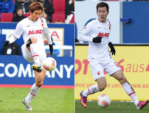 바이에른 뮌헨과 원정 경기에 동반 출전한 아우크스부르크 구자철(왼쪽) 지동원./ 아우크스부르크 페이스북 캡처