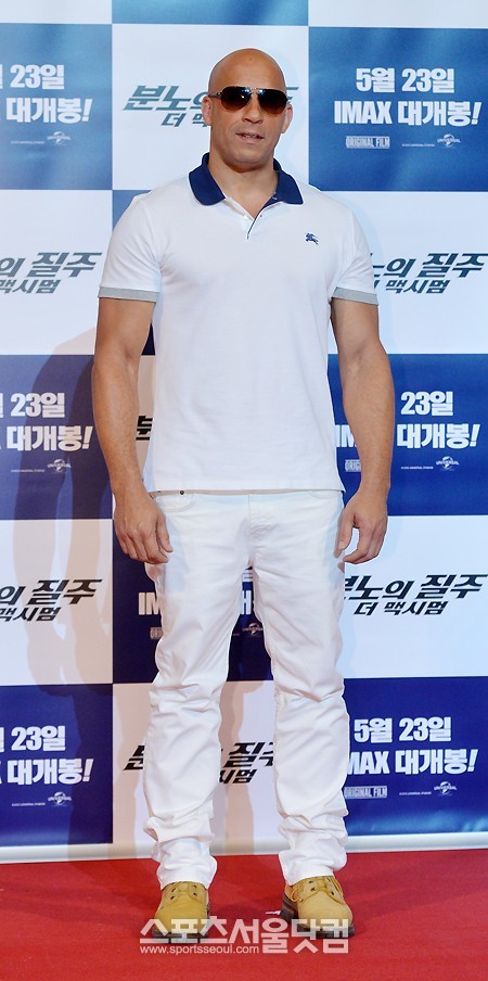 할리우드 배우 빈 디젤이 13일 서울 용산 CGV에서 열린 영화 분노의 질주: 더 맥시멈 언론시사회에서 포토타임을 갖고 있다. /문병희 기자