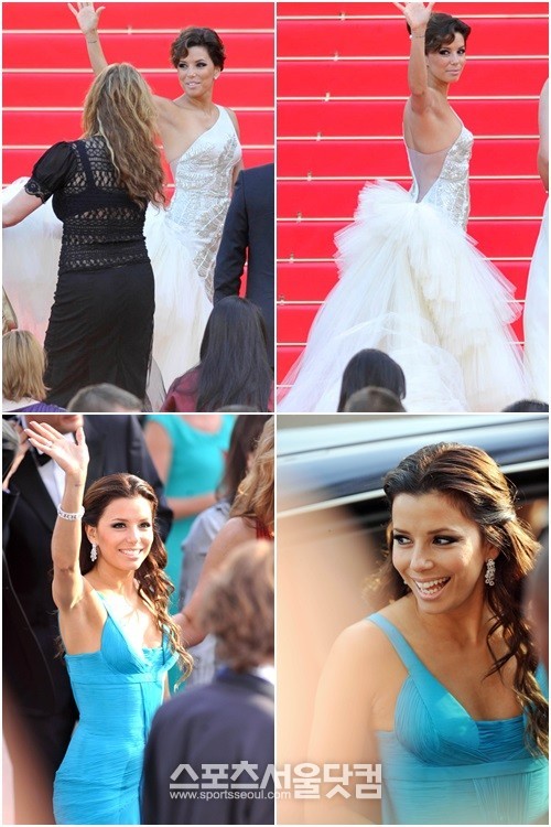 제61회 칸 국제영화제 레드카펫에 자주 모습을 보인 에바 롱고리아는 다양한 드레스를 입고 청순미부터 섹시미 등 다양한 매력을 뽐냈다./더팩트DB