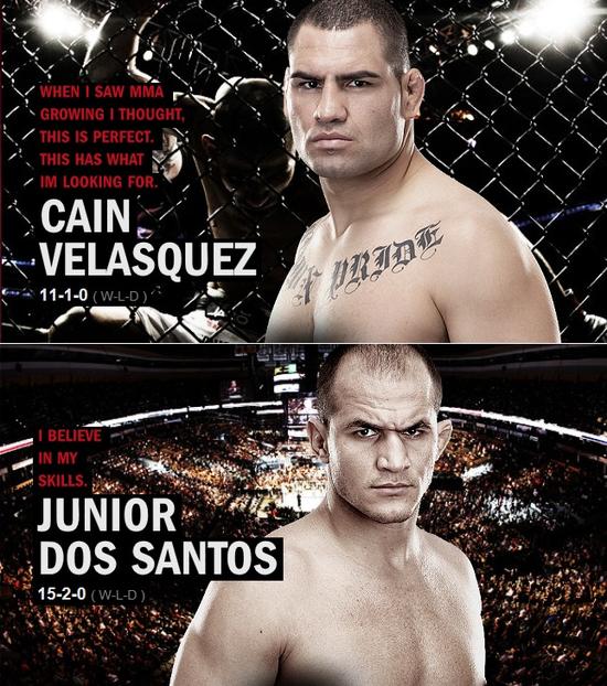 UFC 헤비급 타이틀을 놓고 겨루는 케인 벨라스케즈(위)와 주니어 도스 산토스의 3차전이 사실상 성사됐다. / UFC 홈페이지 캡처
