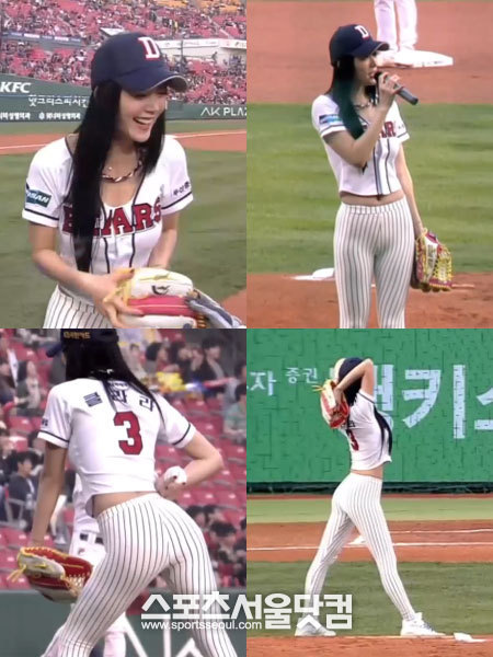 클라라가 과한 시구 패션으로 의상 논란을 일으킨 바 있다. /중계방송 캡처