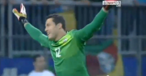 브라질 대표팀 수문장 훌리오 세자르가 10일 홈에서 열린 프랑스와 친선 경기에서 승리가 눈앞에 보이자 활짝 웃고 있다. / 유튜브 영상 캡처