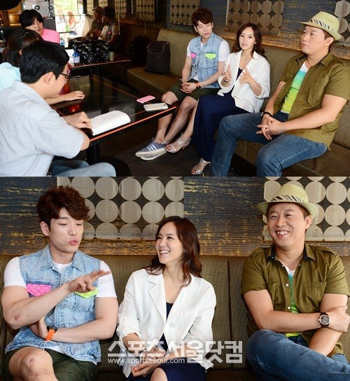 창민, 박지윤, 정준하(왼쪽부터)가 인터뷰에 응하며 화기애애한 분위기를 자아내고 있다.