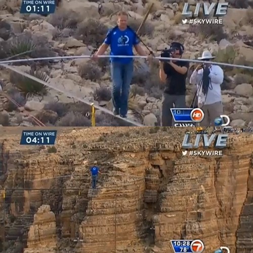 닉 왈렌다가 그랜드캐니언 협곡 450m 상공을 횡단하고 있다. / 유튜브 영상 캡처