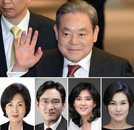 이건희 삼성전자 회장 가족 5명의 재산 규모가 20조8000억원에 달하는 것으로 나타났다. 이건희 회장, 이서현 제일모직 부사장, 이부진 호텔신라 사장, 이재용 삼성전자 부회장, 홍라희 삼성미술관 리움 관장(위쪽부터 시계방향)