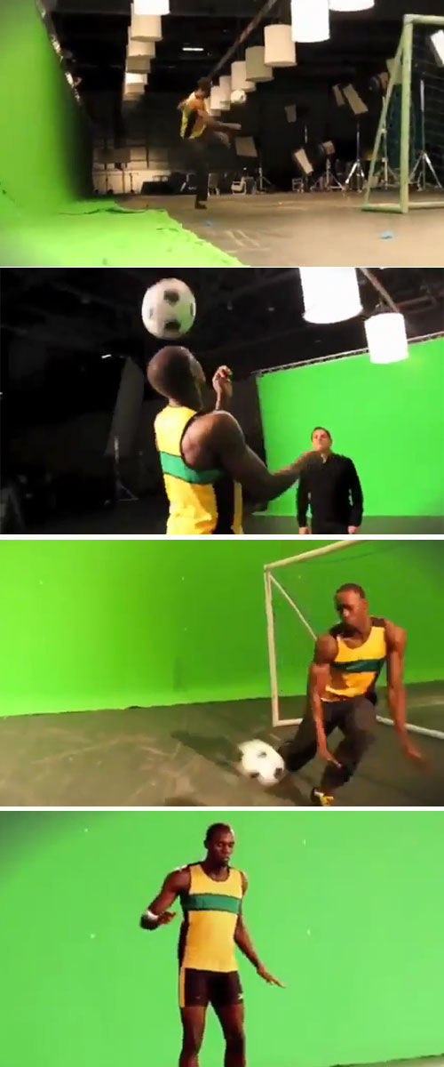 세계 최고의 육상 스타인 우사인 볼트가 광고 촬영장에서 수준급 축구 실력을 뽐냈다. / 유튜브 영상 캡처