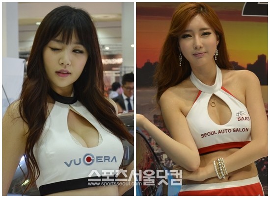 2013 서울오토살롱에서 레이싱 모델들이 담당 부스에서 다양한 포즈로 관람객들의 시선을 사로잡고 있다. /황준성 기자