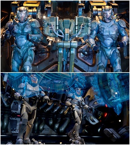 길예르모 델 토로 감독은 퍼시픽 림에서 두 명의 조종사가 거대 로봇 예거와 완벽하게 합체한다는 드리프트 개념을 시도했다. 상대방의 정신이 완전한 연결을 이뤄야 하기 때문에 드리프트 개념을 넣었지만, 복잡 미묘해 관객이 이해하기엔 좀처럼 쉽지 않다./영화 스틸컷