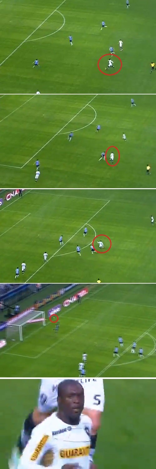 보타포구의 클라렌스 셰도르프가 14일 열린 브라질 세리에 A 그레미우와 7라운드 경기에서 전반 20분 환상적인 중거리 슈팅으로 득점하고 있다. / 유튜브 영상 캡처