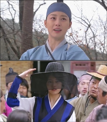 하지만 남장 연기는 불의 여신 정이의 전작이었던 구가의 서의 수지(아래)와 그 경쟁 작품인 장옥정, 사랑에 살다에서 김태희도 보여준 바 있다. / SBS 장옥정, 사랑에 살다, MBC 구가의 서 방송 캡처