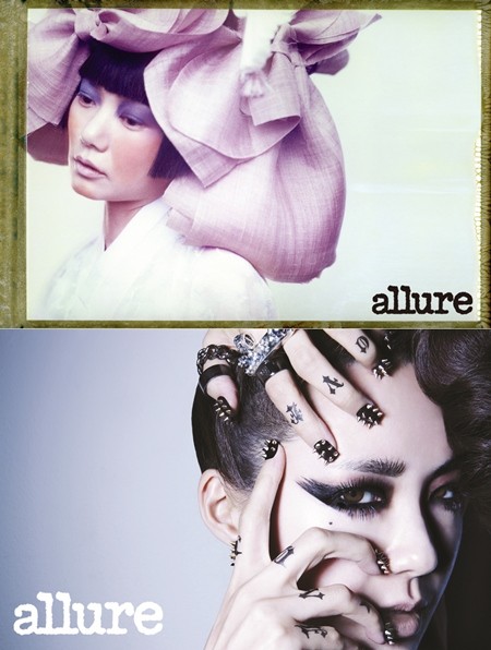 얼루어 코리아와 진행된 화보 촬영에서 색다른 매력을 뽐내고 있는 배우 배두나(위)와 이요원./얼루어 코리아 제공