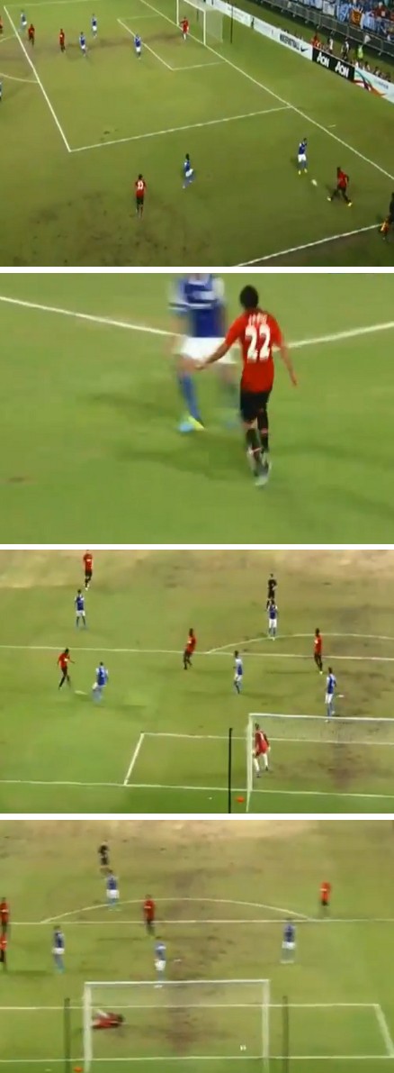 맨체스터 유나이티드(이하 맨유)의 파비우 다 실바가 29일 홍콩의 홍콩스타디움에서 열린 태국 클럽 키치 FC와 친선 경기에서 멋진 골을 넣고 있다.