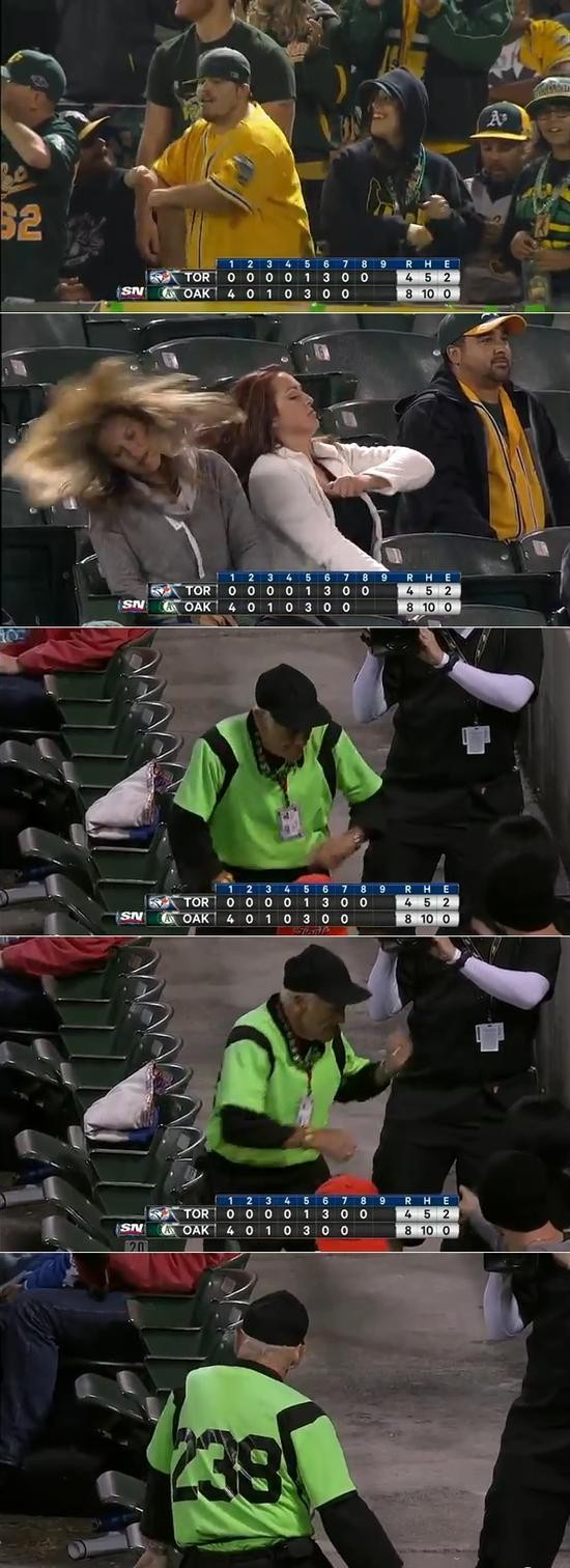 30일 열린 오클랜드와 토론토의 메이저리그 경기에서 8회초가 끝난 뒤  / 유튜브 영상 캡처