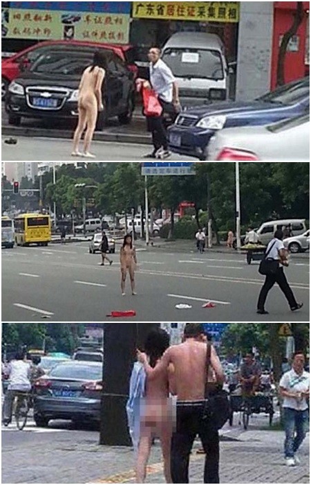 중국 광둥성의 한 커플이 길거리에서 알몸 싸움을 벌려 관심을 끌고 있다./온라인 커뮤니티