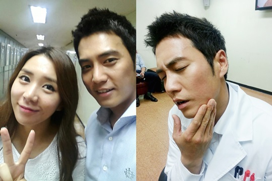 배우 주상욱이 개그콘서트 녹화에 참석해 허안나에게 뺨을 맞은 사진을 공개했다. /사진=주상욱 트위터