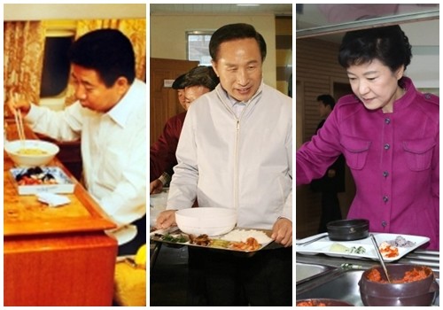 역대 대통령은 다양한 음식을 즐겨 먹었다. 사진은 노무현 전 대통령, 이명박 전 대통령, 박근혜 대통령 (왼쪽부터)/ 서울신문 제공
