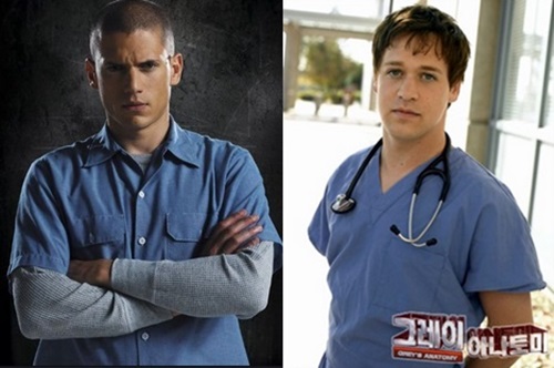 석호필로 친숙한 할리우드 배우 웬트워스 밀러(왼쪽)가 커밍아웃한 가운데 그와 교제설에 휩싸였던 루크 맥팔레인도 화제를 모으고 있다. /미국 드라마 프리즌 브레이크, 그레이아나토미 스틸컷