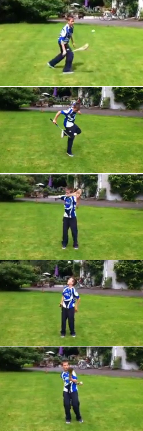 아일랜드의 제임스 케이가 막대기와 공만을 이용해 프리스타일 헐링을 뽐내고 있다. / 유튜브 영상 캡처