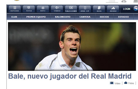 여름 이적 시장에서 토트넘 홋스퍼를 떠나 레알 마드리드 유니폼을 입은 가레스 베일. / 레알 마드리드 홈페이지 캡처