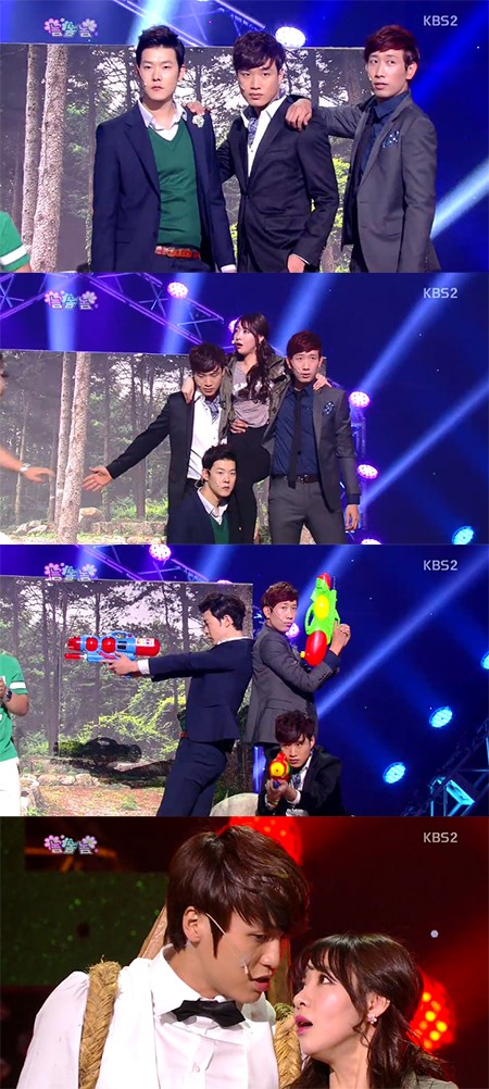 개그콘서트-놈놈놈 복현규, 김기리, 유인석(맨 위 왼쪽부터)의 훈남 비주얼에 안방 시청자들이 술렁거렸다. /KBS2 개그콘서트 방송 캡처