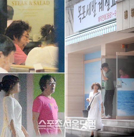 백윤식(아래 오른쪽)은 30살 연하의 여자 친구를 만날 때마다 핑크색 티셔츠를 즐겨 입으며 젊은 감각을 자랑했다. /문병희 기자