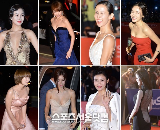 3일 오후 부산 해운대구 영화의 전당에서 열린제18회 부산국제영화제(BIFF) 개막식에 참석하기 위해 배우 한수아와 김선아, 조여정, 황우슬혜, 강한나, 하지원, 홍수아, 심이영(왼쪽 위부터 시계방향)이 레드카펫으로 각각 들어오고 있다. /부산=최진석 기자