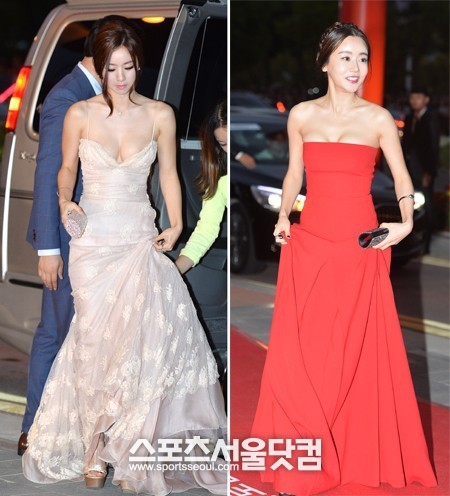 배우 홍수아(왼쪽)와 황우슬혜가 3일 오후 부산 해운대구 영화의 전당에서 열린제18회 부산국제영화제(BIFF) 개막식에 참석하기 위해 레드카펫으로 각각 들어오고 있다. /부산=최진석 기자