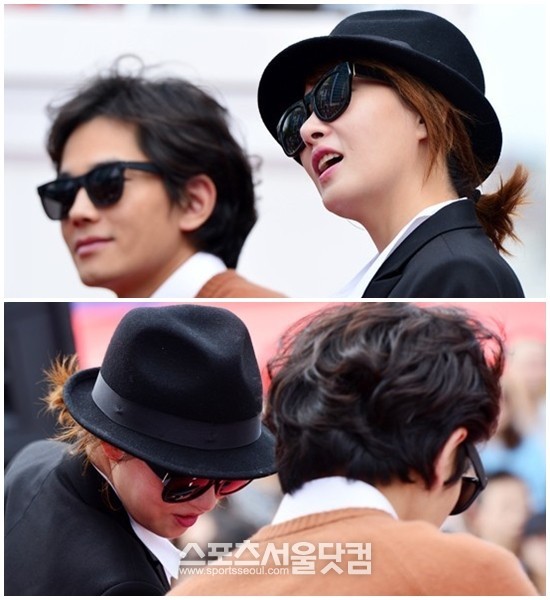 배우 김선아와 온주완이 5일 오전 부산광역시 해운대구 비프빌리지 야외무대에서 열린 영화 더 파이브의 무대인사에 참석해 대화하고 있다./남윤호 기자