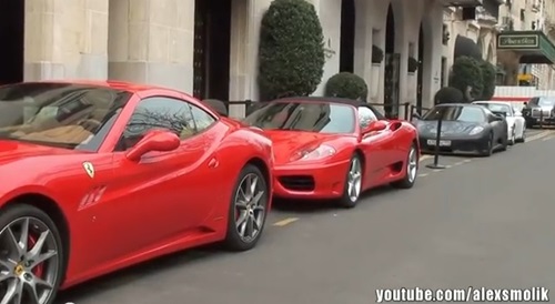 4대의 슈퍼카가 나란히 주차된 동영상이 공개돼 인터넷 상에서 화제다. / 유튜브 캡처