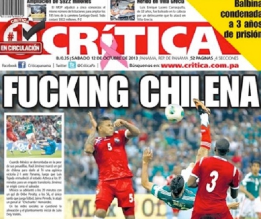 파나마 언론 크리티카(CRITICA)는 멕시코전 패배 이후 XX CHILENA이라는 자극적인 제목의 기사를 게재했다. / 크리티카 캡처
