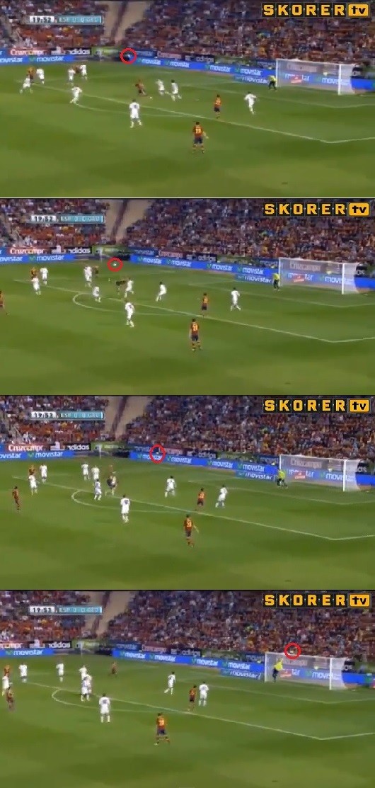 스페인 공격수 알바로 네그레도가 지난 16일 열린 2014 브라질월드컵 유럽 지역 예선 조지아전에서 날린 바이시클 킥을 상대 골키퍼 지올로지 로리아가 막고 있다. / 유튜브 영상 캡처