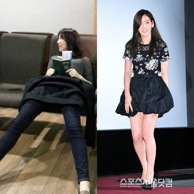 태연 다리 길이 사진을 놓고 누리꾼들의 의견이 분분하다./태연 인스타그램, 더팩트 DB