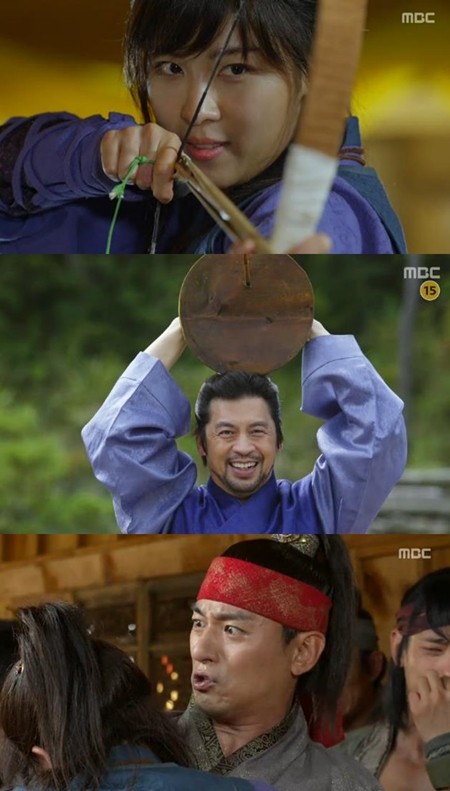 28일 오후 방송된 MBC 월화드라마 기황후에서 술을 먹고 활쏘기 대결을 벌이는 기승냥(하지원 분)과 왕유(주진모 분)의 이야기가 그려졌다./MBC 기황후방송 캡처