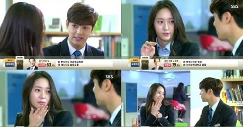 상속자들에서 커플로 나오는 크리스탈과 강민혁, 이들의 풋풋한 연기는 많은 이의 눈길을 끌고 있다./SBS 화면캡처