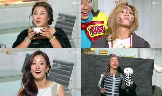 3일 오후 방송된 KBS2 개그콘서트-뿜 엔터테인먼트에서 개그맨 신보라, 김민경, 김지민, 김준호가 서로 다른 캐릭터로 시청자들에게 색다른 웃음을 선사하고 있다./KBS2 개그콘서트방송 캡처
