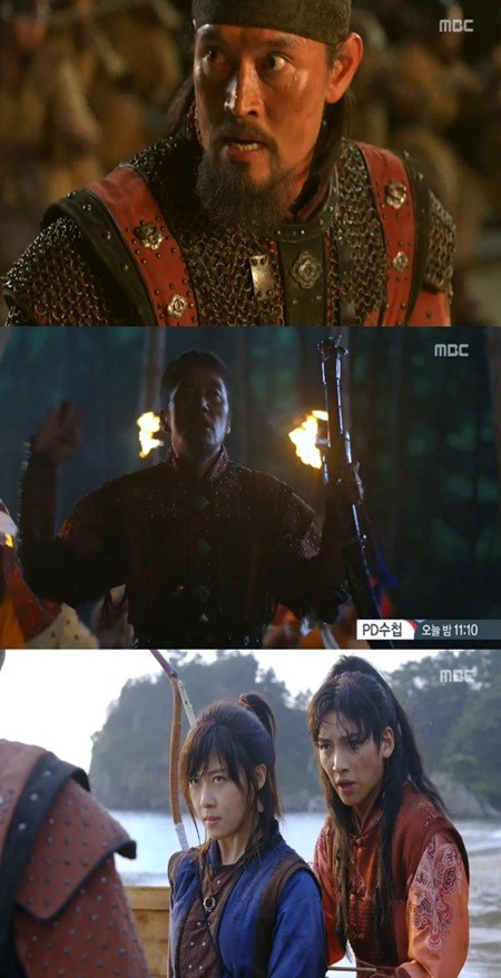 하지원(맨 아래 왼쪽)이 지창욱(맨 아래 오른쪽)을 지켜내기 위해 고군분투하고 있다./MBC 기황후 방송 캡처